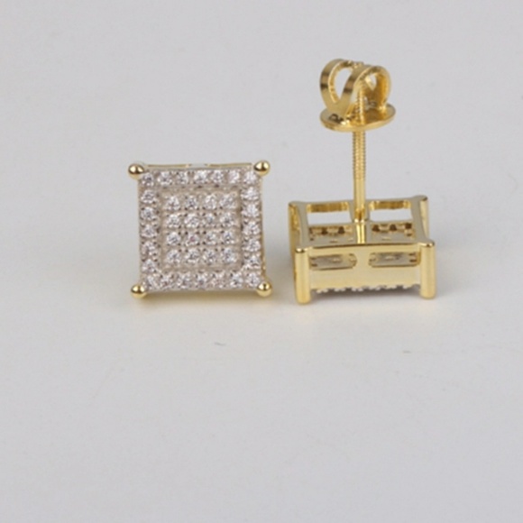 Iced Out Custom Square Studded Earrings - Picture 3 of 5